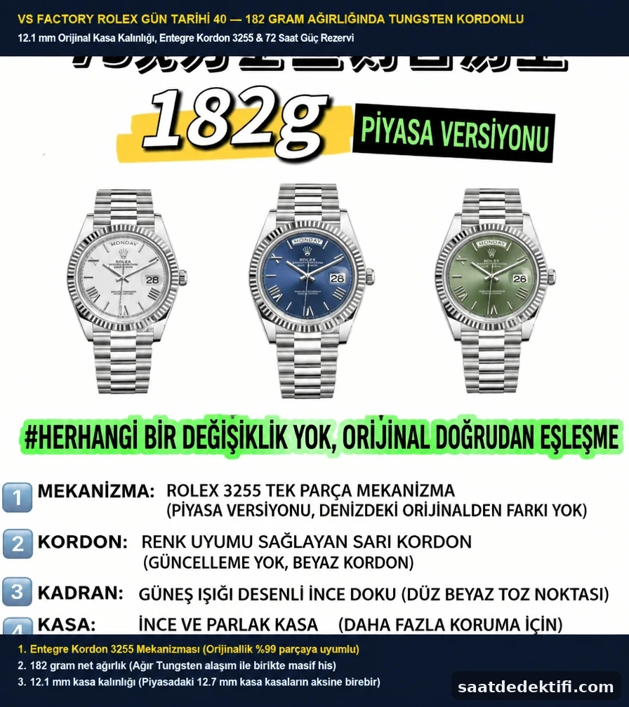 VS Factory Rolex Day-Date 40 tungsten 182g super clone koleksiyon görünümü