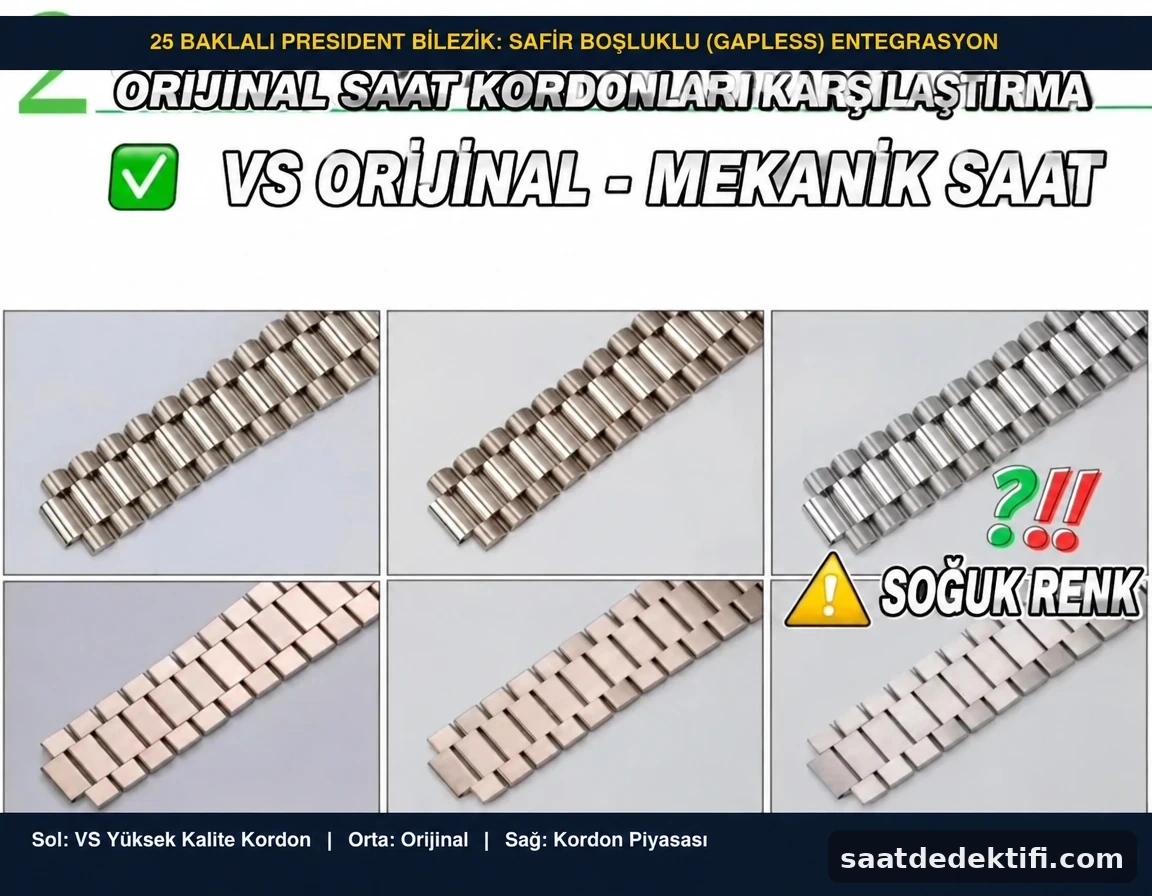 VS Factory, orijinal ve sıradan replika President kordon bağlantı toleransı karşılaştırması