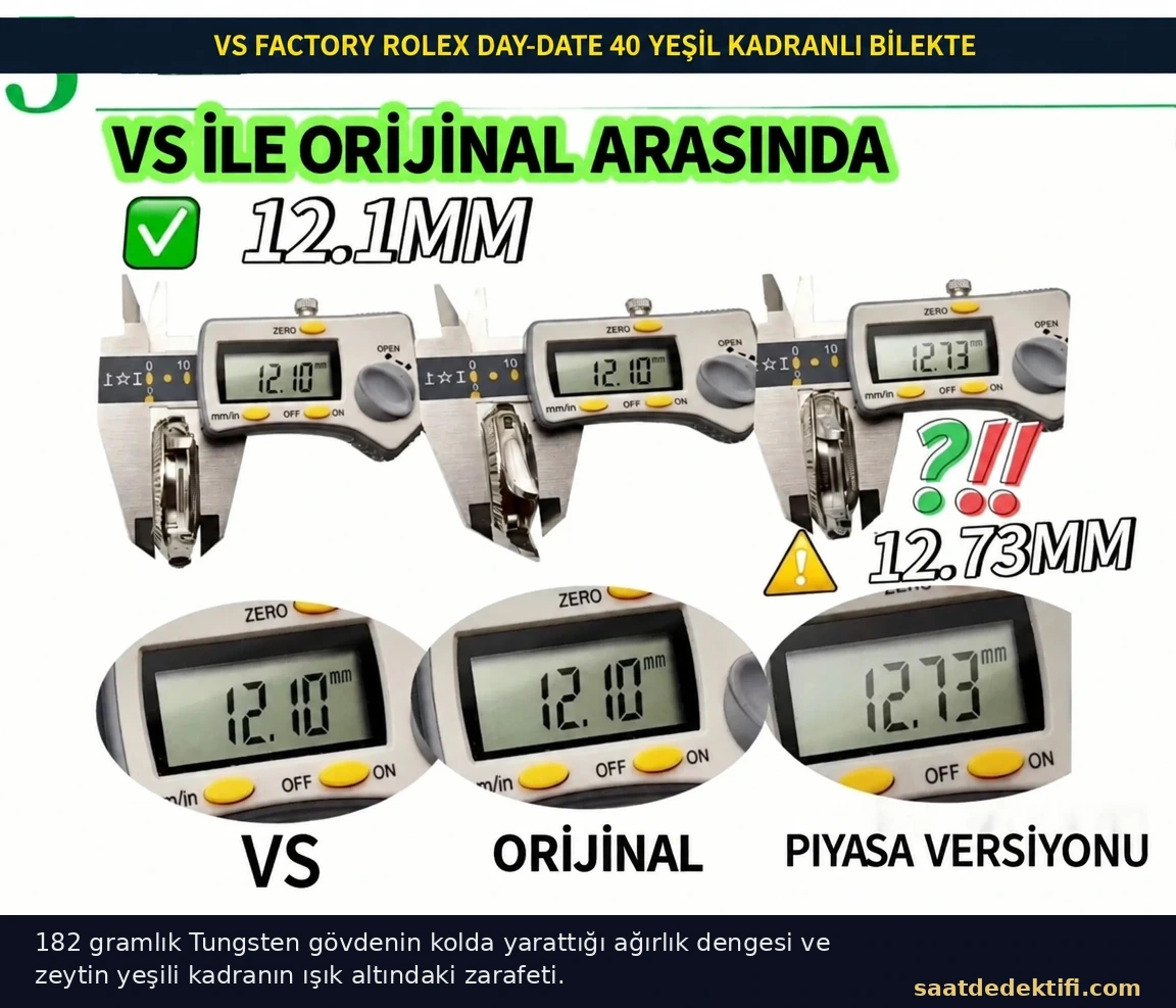 VS Factory Rolex Day-Date 40 zeytin yeşili kadran bilekte görünüm