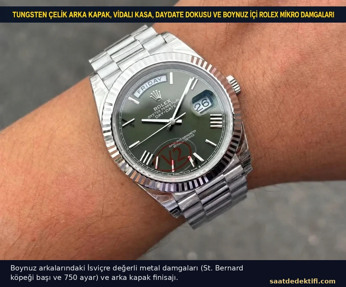 VS Factory Rolex Day-Date 40 boynuz damgaları ve arka kapak finisajı