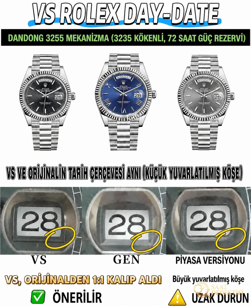 VS Factory Rolex Day-Date Kol Saati Detaylı İnceleme - Bilezik, Toka ve Klips Mekanizması