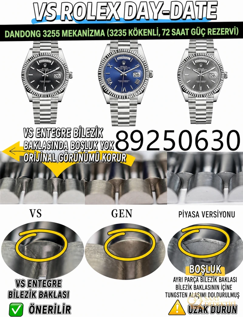 VS Factory Rolex Day-Date Kol Saati Detaylı İnceleme - Makro Kadran ve İndeks İşçiliği
