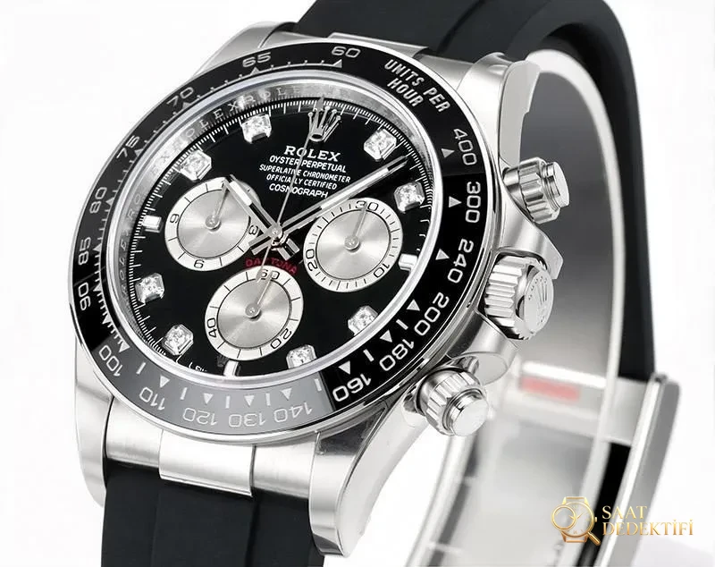 VS Factory Rolex Daytona siyah kadran elmas işaretli replika saat - 4131 mekanizma - Arka Kapak ve Mekanizma Detayı