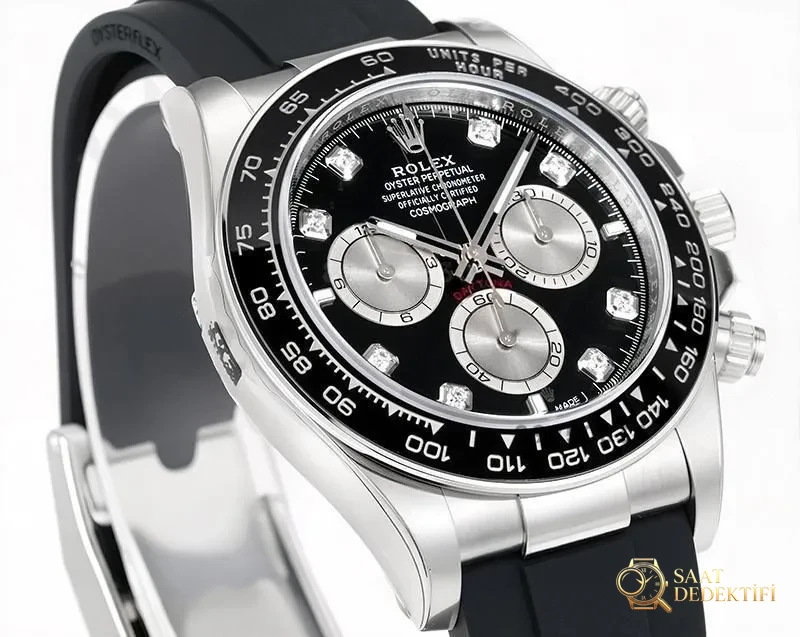 VS Factory Rolex Daytona siyah kadran elmas işaretli replika saat - 4131 mekanizma - Bilezik, Toka ve Klips Mekanizması