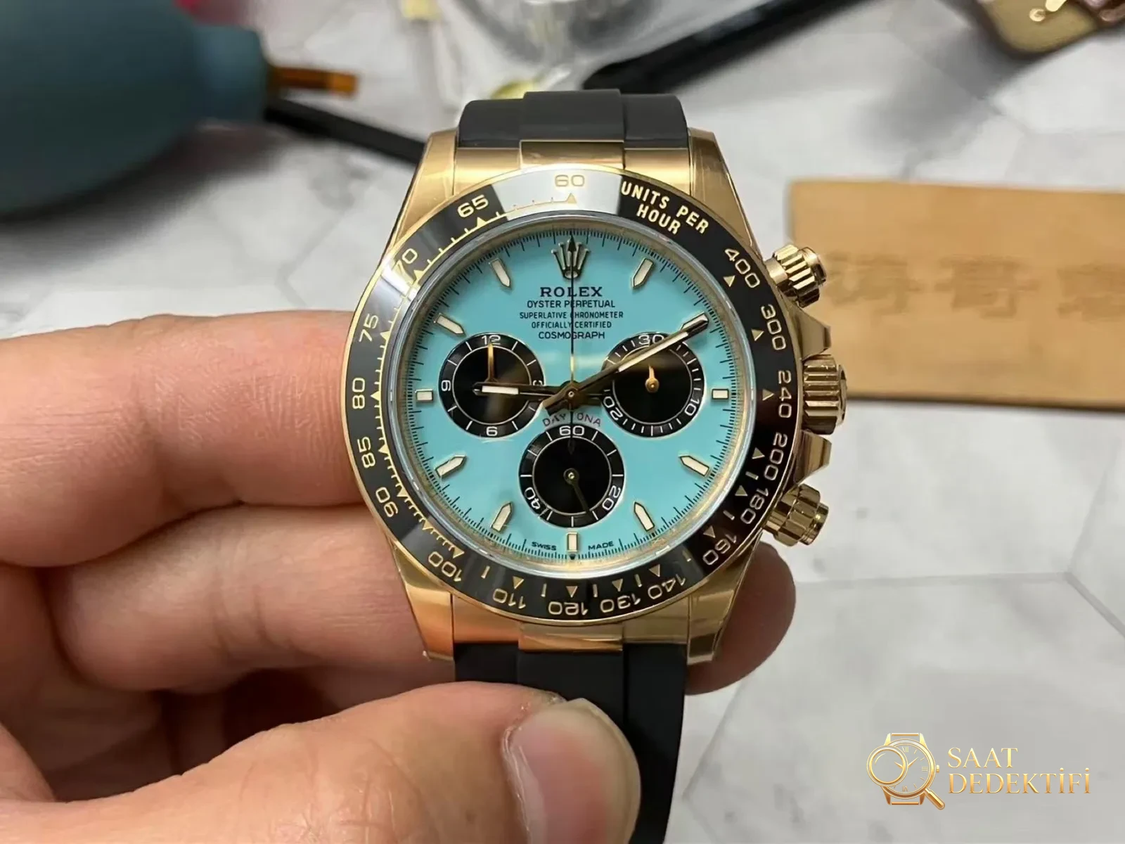 VS Factory Rolex Daytona Tiffany Mavisi, Dandong 4131 mekanizma, 137 g ağırlık: işçilik nasıl? - Kadran Detayı ve Bezel İşçiliği