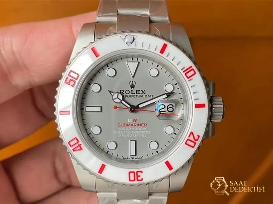 VS Factory Rolex DIW Submariner Replica-Armbanduhr mit weißer Keramiklünette und grauem Zifferblatt – VS-Uhr – Zifferblattdetails und Lünettenverarbeitung