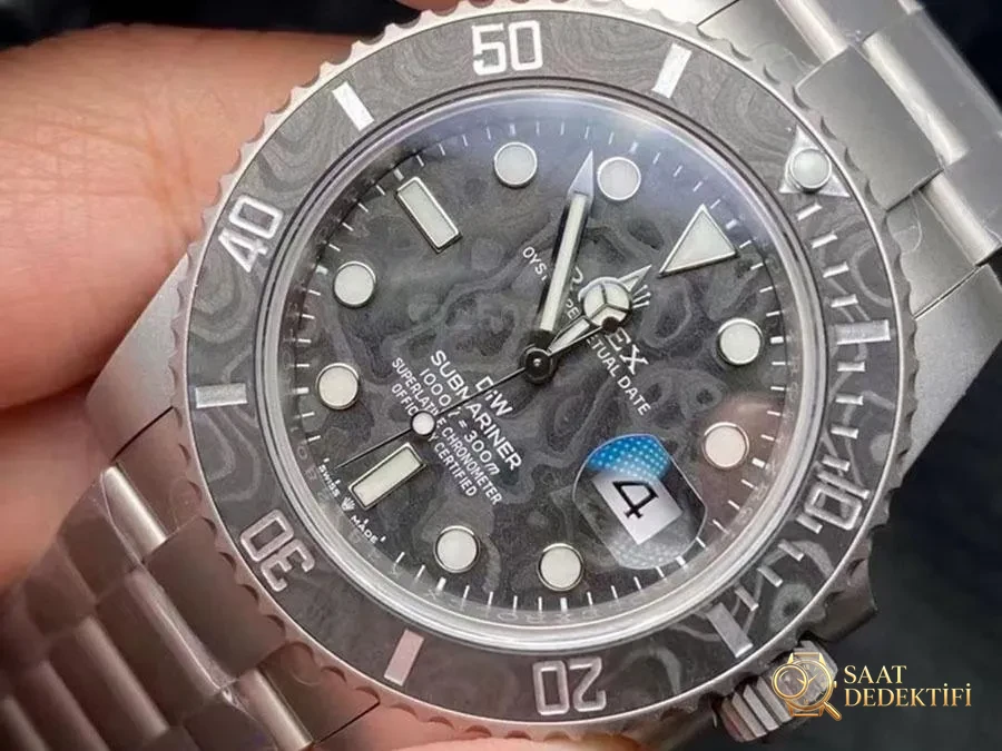 VS Factory Rolex DIW Karbon Fiber Kadranlı 3135 Replika Kol Saati - VS Saat - Kadran Detayı ve Bezel İşçiliği