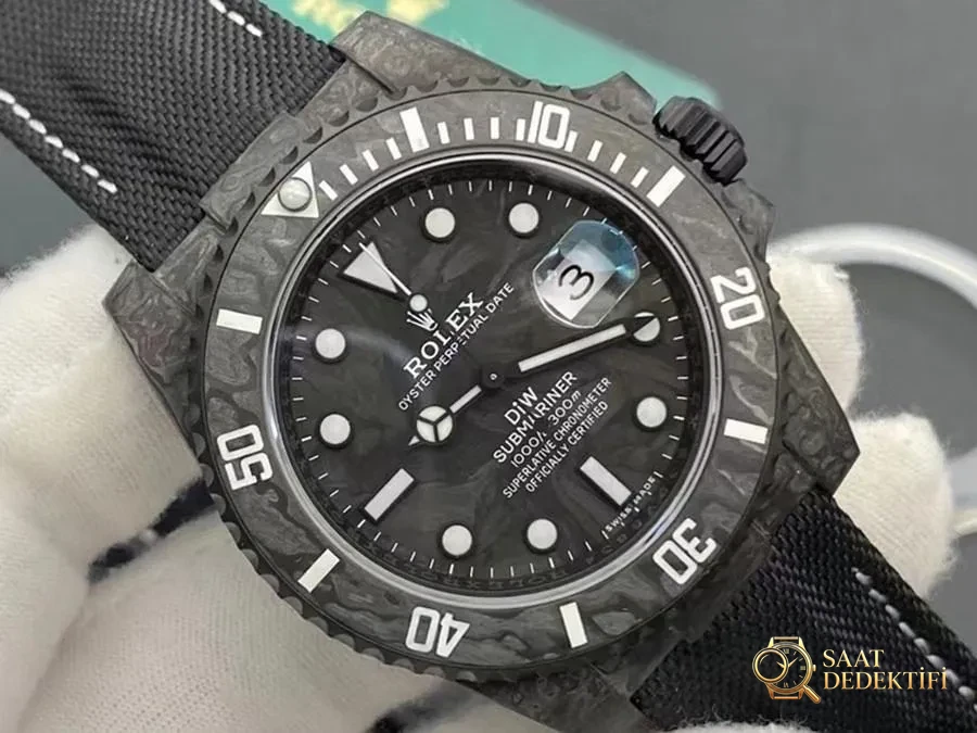 VS Factory Rolex DIW Karbon Fiber Siyah Replika Saat - VS Saat - Kadran Detayı ve Bezel İşçiliği