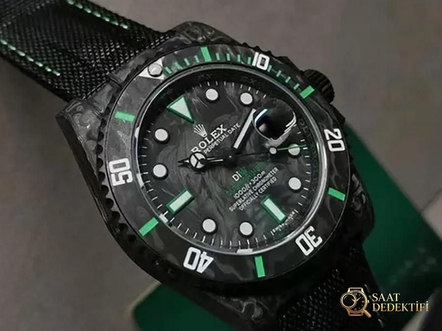 VS Factory Rolex DIW Karbon Fiber Yeşil Replika Kol Saati - VS Saat - Kasa Profili ve Kurma Kolu İncelemesi