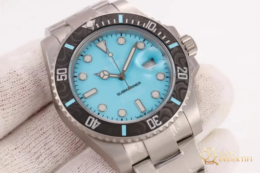 VS Factory Rolex DIW Submariner Tiffany Mavisi özel karbonfiber bezelin işçiliği nasıl? - Kasa Profili ve Kurma Kolu İncelemesi