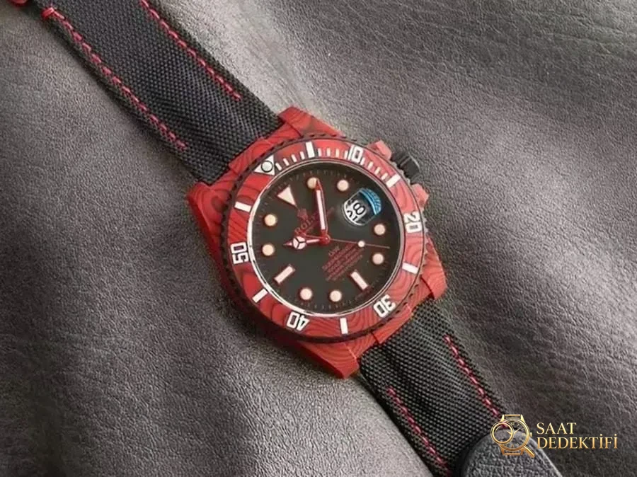 VS Factory Rolex DIW tam kırmızı karbon fiber replika kol saati - VS saat - Kasa Profili ve Kurma Kolu İncelemesi
