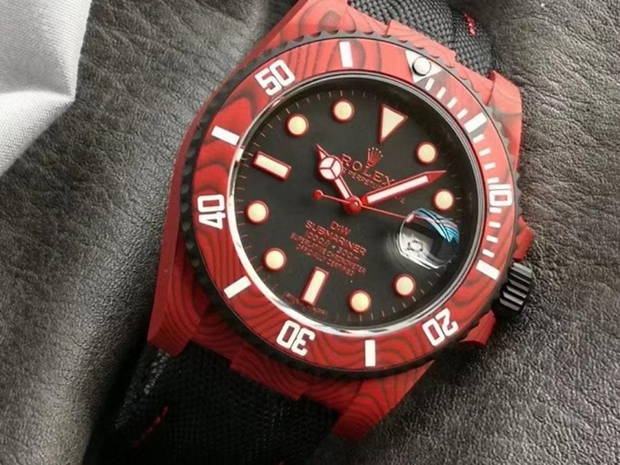 VS Factory Rolex DIW tam kırmızı karbon fiber replika kol saati - VS saat — 5. fotoğraf