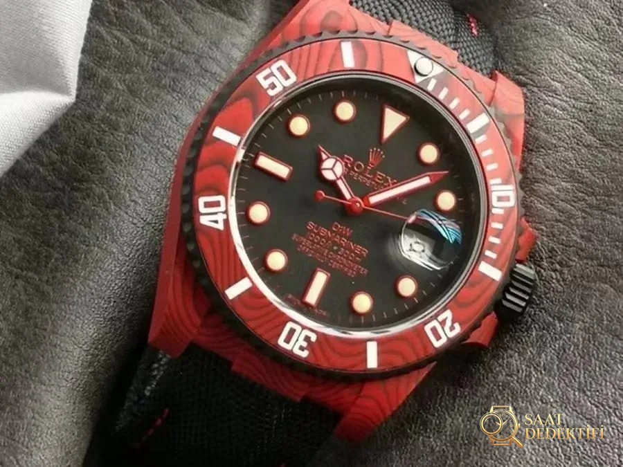 VS Factory Rolex DIW tam kırmızı karbon fiber replika kol saati - VS saat - Bilezik, Toka ve Klips Mekanizması