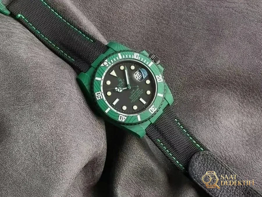 VS Factory Rolex DIW Replika-Armbanduhr aus vollständig grüner Kohlefaser – VS-Uhr – Gehäuseprofil und Kronenbewertung