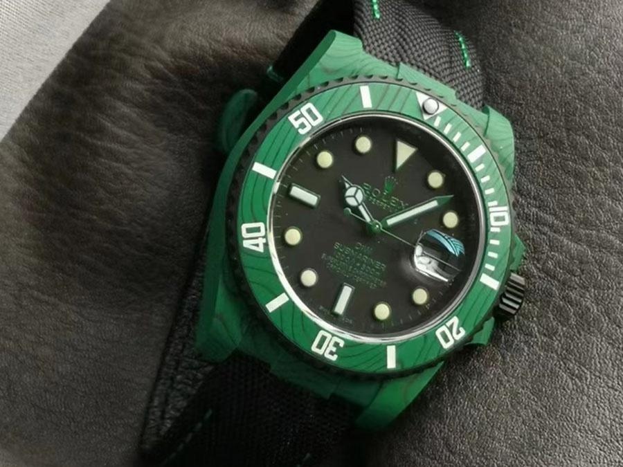 VS Factory Rolex DIW tam yeşil karbon fiber replika kol saati - VS saat — 5. fotoğraf