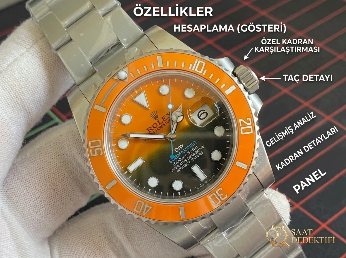 VS Factory Rolex DIW turuncu bezelli günbatımı replika saat - VS Watch - Kasa Profili ve Kurma Kolu İncelemesi