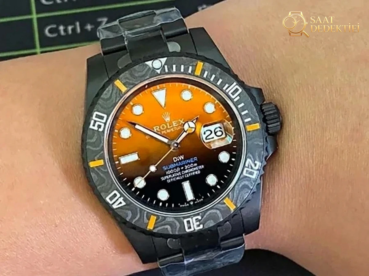 VS Factory Rolex DIW turuncu degrade 3135 replika kol saati - VS Saat - Arka Kapak ve Mekanizma Detayı