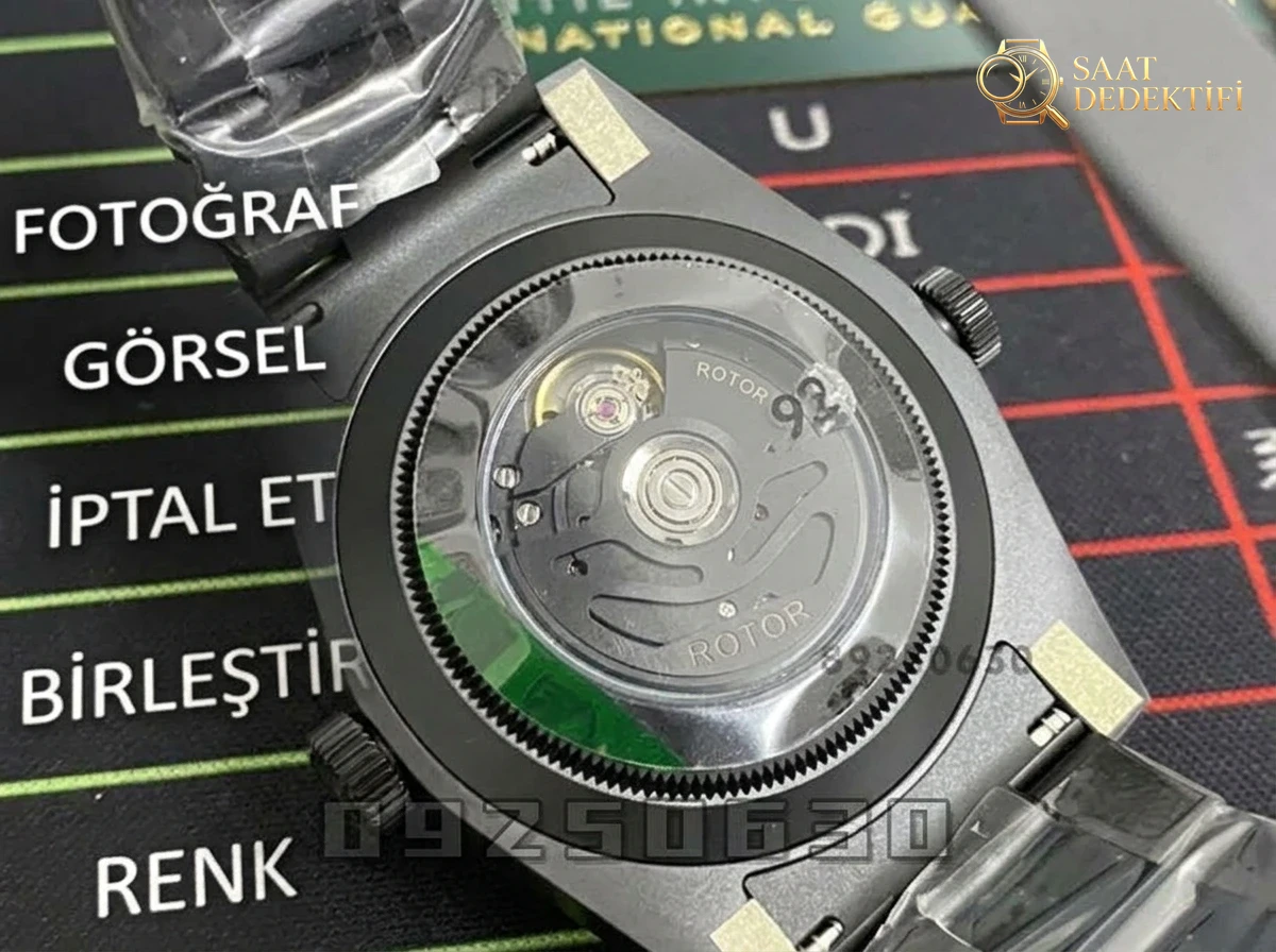 VS Factory Rolex DIW Yeşil Degrade 3135 Replika Kol Saati - VS Saat - Arka Kapak ve Mekanizma Detayı