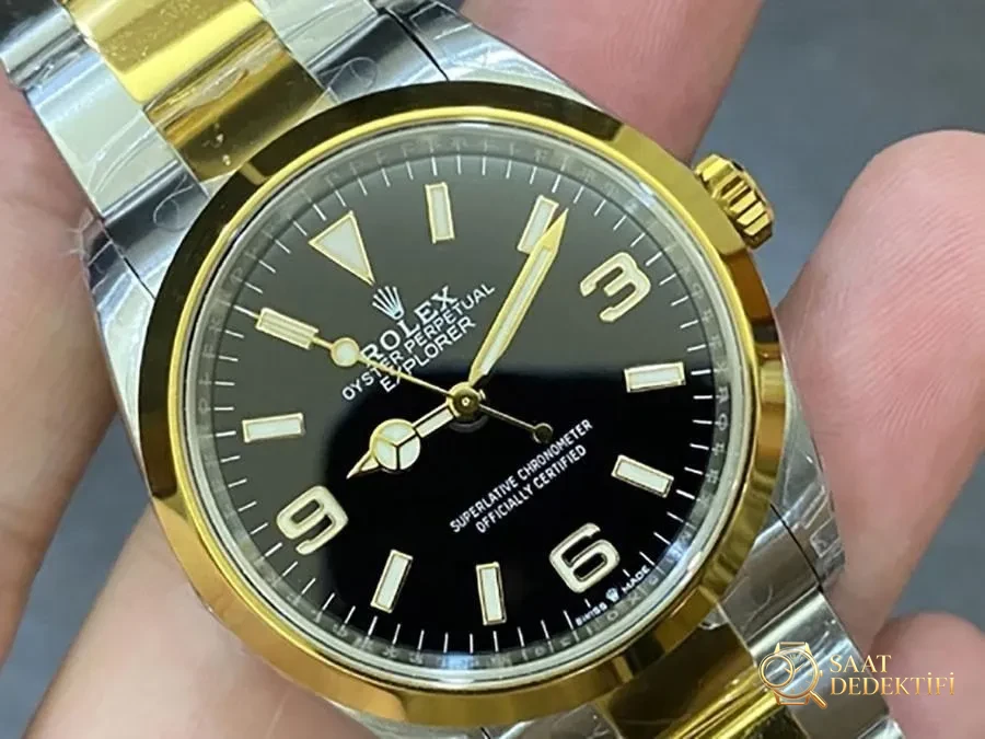 VS Factory Rolex Explorer 36 mm çelik-altın siyah kadran replika saat - VS Saat - Arka Kapak ve Mekanizma Detayı