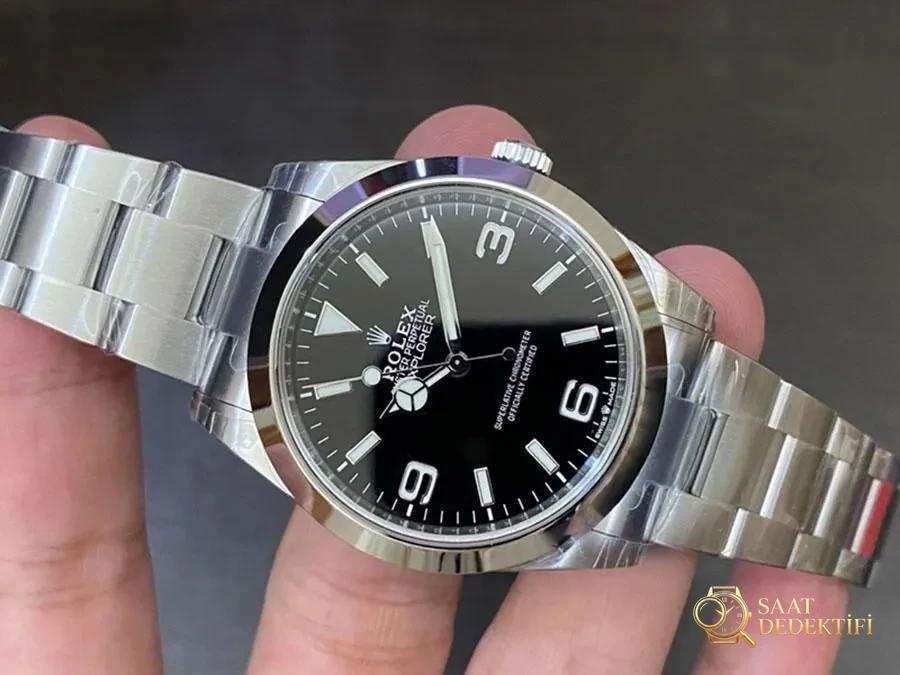 VS Factory Rolex Explorer 40 mm siyah replika saat - VS Saat - Kadran Detayı ve Bezel İşçiliği