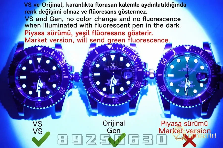 VS Factory Rolex gerçek-replika karşılaştırması: Siyah Submariner lume karşılaştırması ve ayırt etme yöntemleri - Kasa Profili ve Kurma Kolu İncelemesi