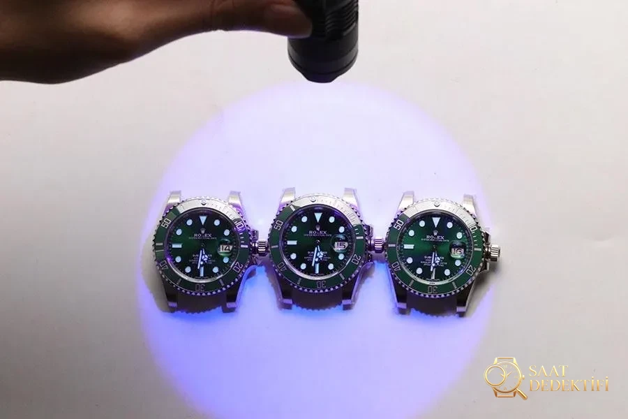 VS Factory Rolex gerçek-replika karşılaştırması: Siyah Submariner lume karşılaştırması ve ayırt etme yöntemleri - Makro Kadran ve İndeks İşçiliği
