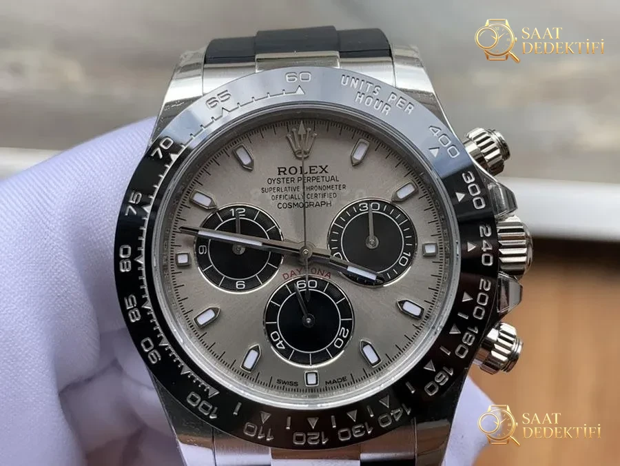 VS Factory Rolex Gri Daytona 4130 Model Replika Saat - VS Daytona - Kadran Detayı ve Bezel İşçiliği