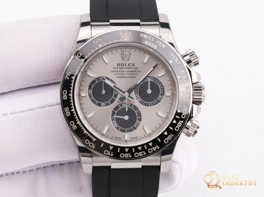 VS Factory Rolex gri kadranlı Daytona 4131 replika saat - VS Daytona - Kadran Detayı ve Bezel İşçiliği
