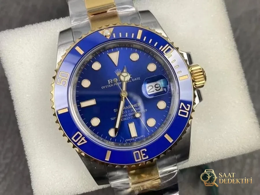 VS Factory Rolex İki Renk Mavi Su Hayaleti 3135 Replika Saat - VS - Kadran Detayı ve Bezel İşçiliği