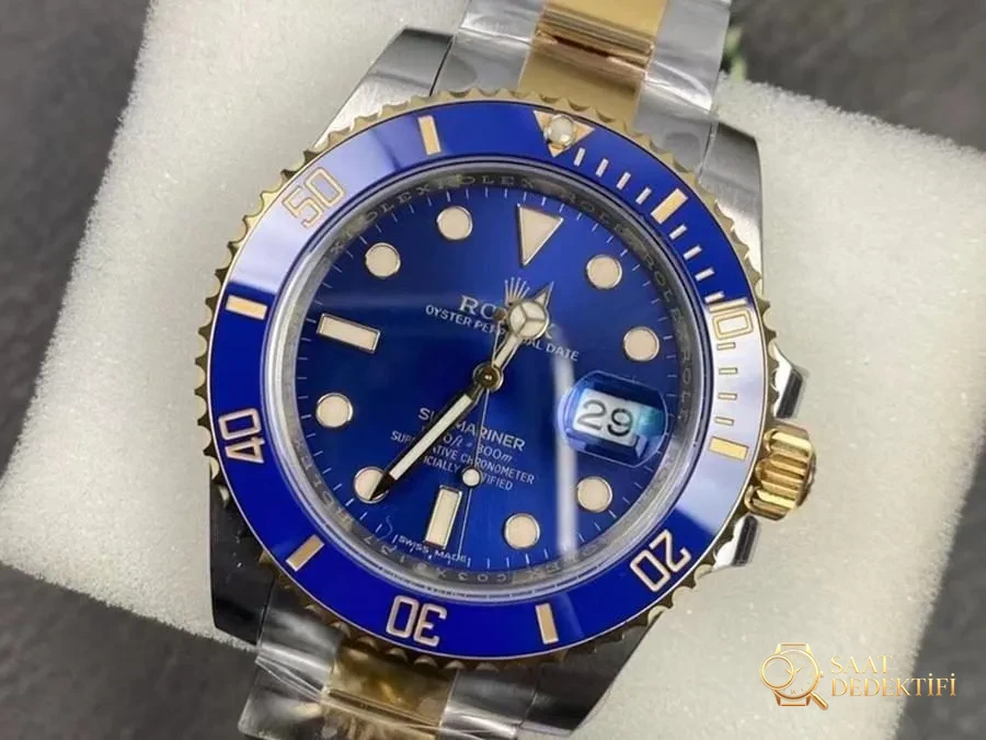 VS Factory Rolex İki Renk Mavi Su Hayaleti 3135 Replika Saat - VS - Kasa Profili ve Kurma Kolu İncelemesi