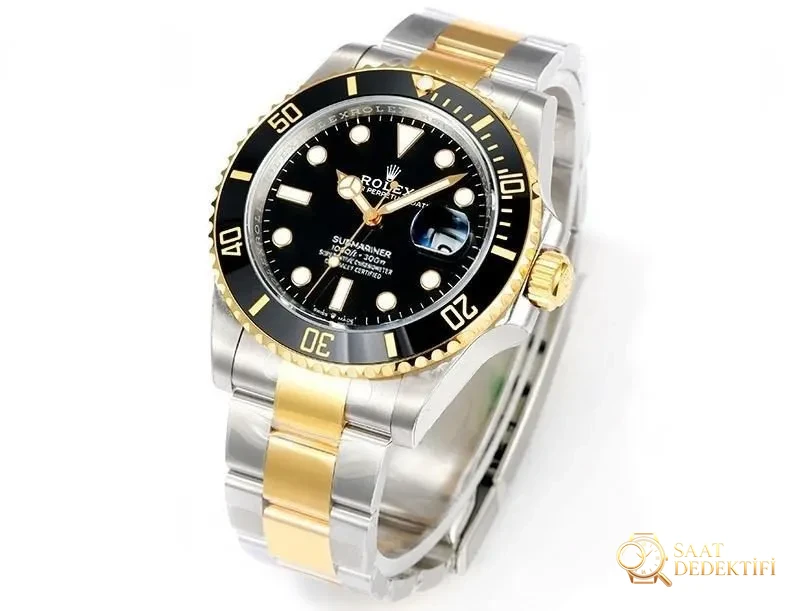 VS Factory Rolex İki Renkli Altın Siyah Su Hayaleti 3235 Replika Saat - VS Saat - Kadran Detayı ve Bezel İşçiliği