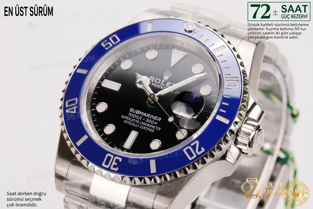 VS Factory Rolex Mavi Submariner 41 mm C Bezel 3235 Mekanizma 126619LB İncelemesi - Makro Kadran ve İndeks İşçiliği