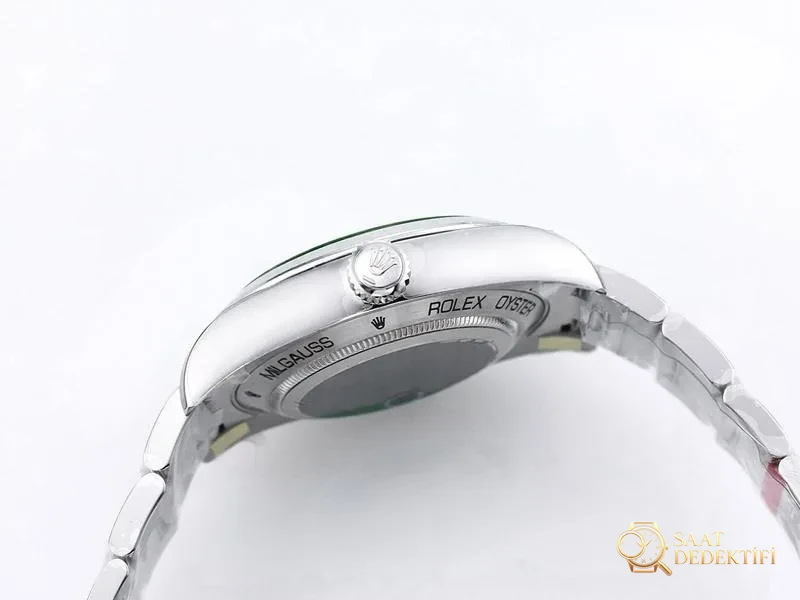 VS Factory Rolex Milgauss Serisi Şimşek Yeşili Camlı Mavi Kadranlı Replika Saat - VS Watch - Bilezik, Toka ve Klips Mekanizması