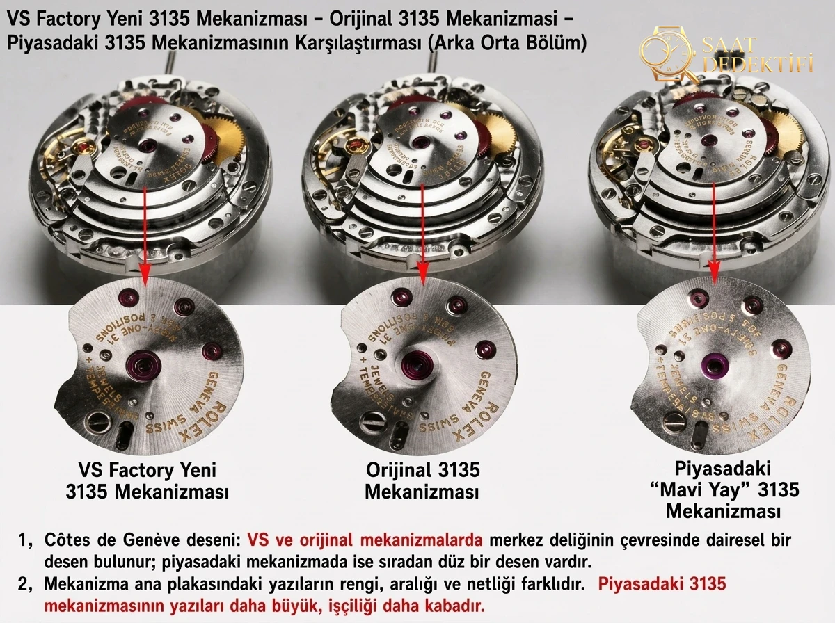 VS Factory Rolex orijinal karşılaştırması - 3135 mekanizma karşılaştırması - Kasa Profili ve Kurma Kolu İncelemesi