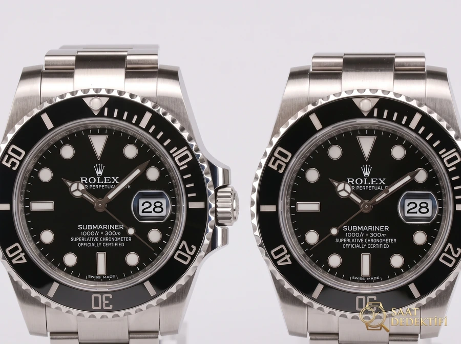 VS Factory Rolex Orijinal Karşılaştırması - Siyah Su Hayaleti (Submariner) 3135 Model - Kasa Profili ve Kurma Kolu İncelemesi