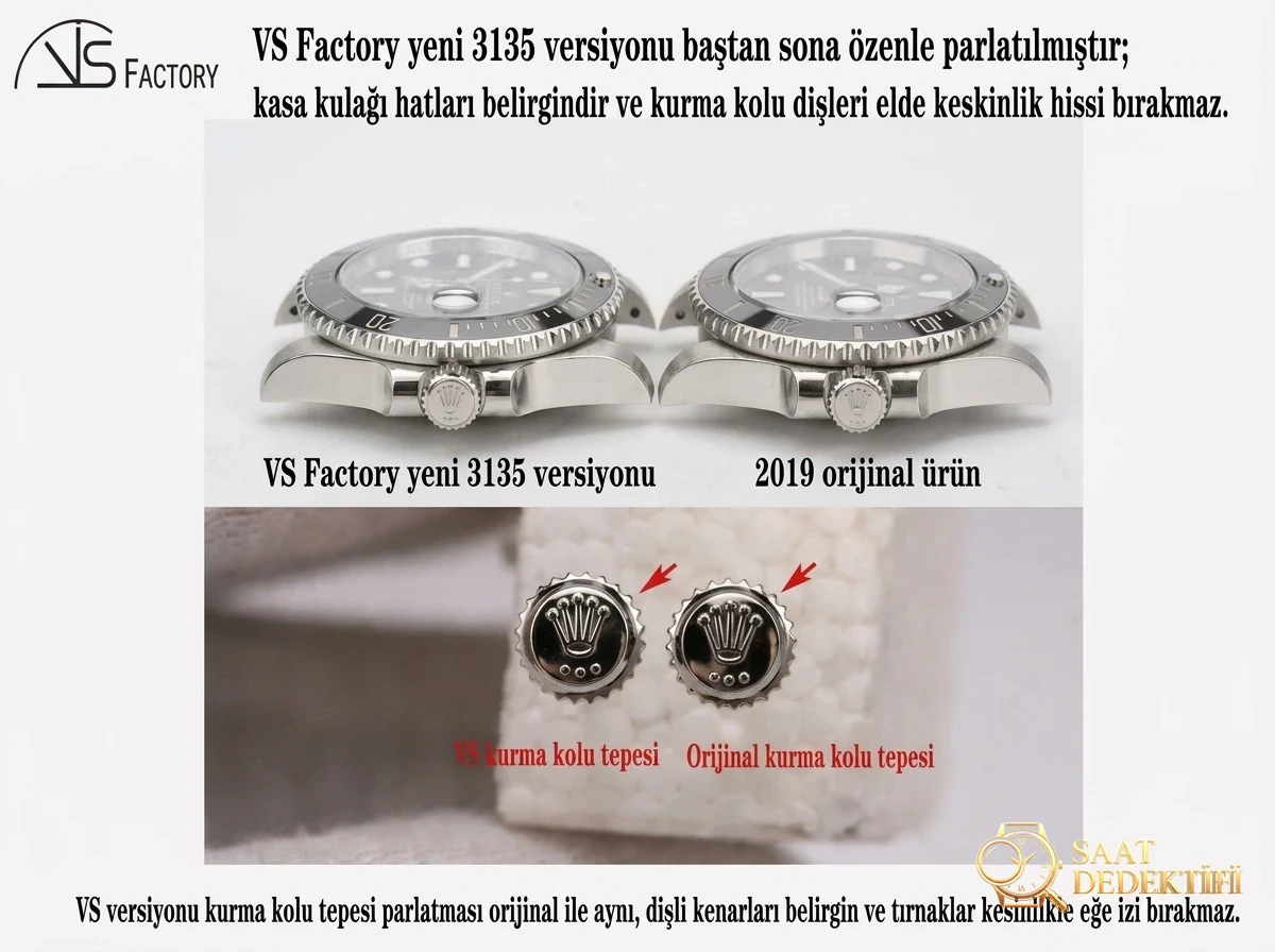 VS Factory Rolex Orijinal Karşılaştırması - Siyah Su Hayaleti (Submariner) 3135 Model - Bilezik, Toka ve Klips Mekanizması