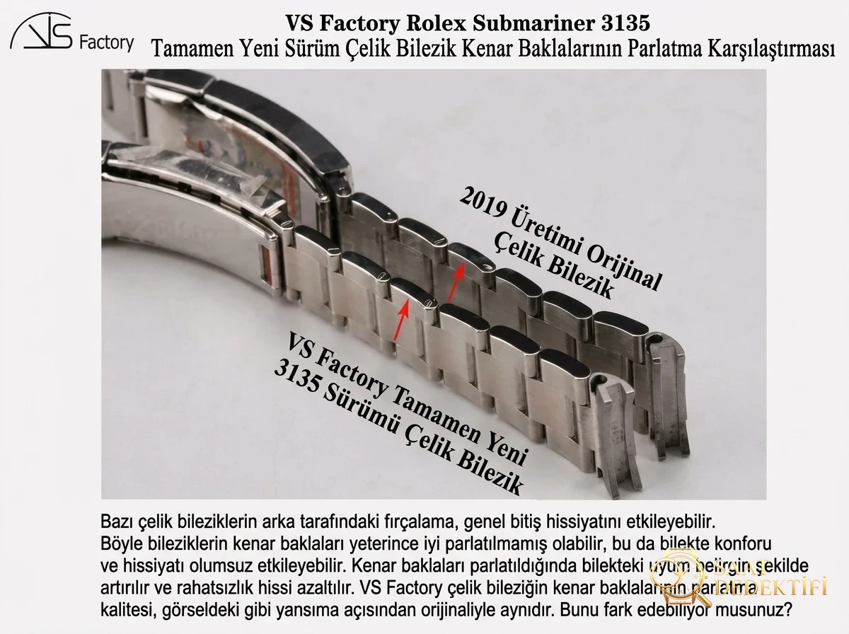 VS Factory Rolex Orijinal Karşılaştırması - Siyah Su Hayaleti (Submariner) 3135 Model - Fosfor ve Super-LumiNova Gece Görünümü
