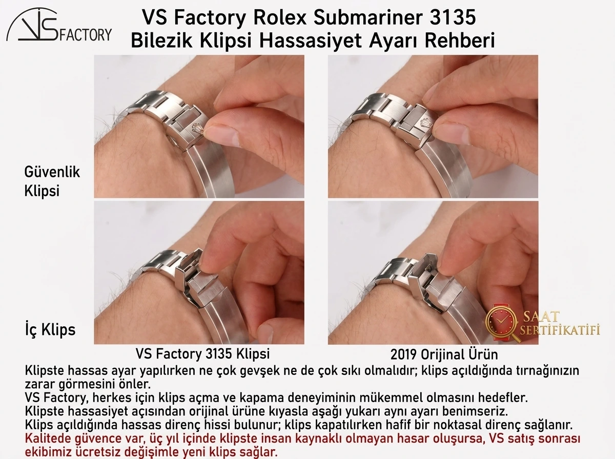 VS Factory Rolex Orijinal Karşılaştırması - Siyah Su Hayaleti (Submariner) 3135 Model - Mekanizma Zemberek ve Balans Detayı