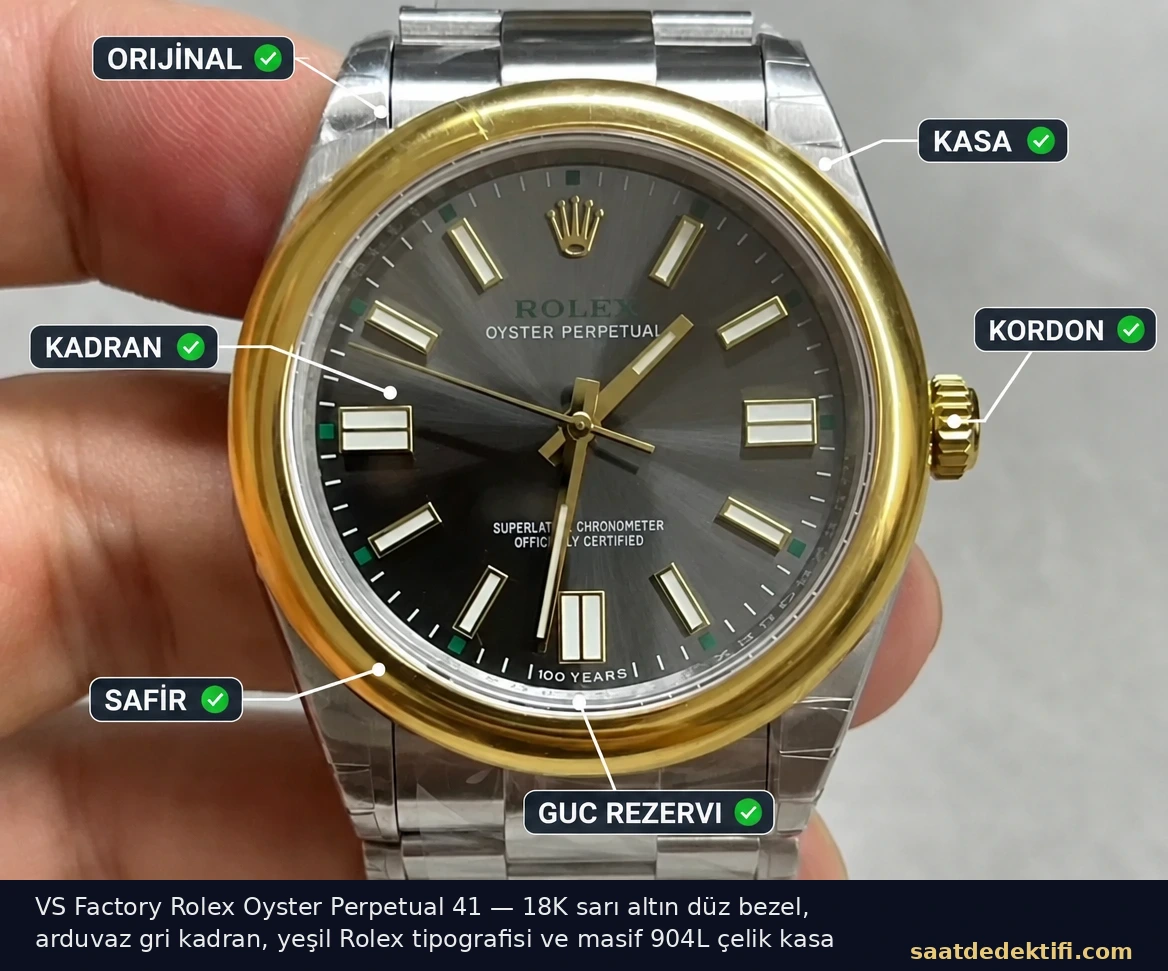 VS Factory Rolex Oyster Perpetual 41 100. Yıl super clone kadran ve kasa genel görünümü