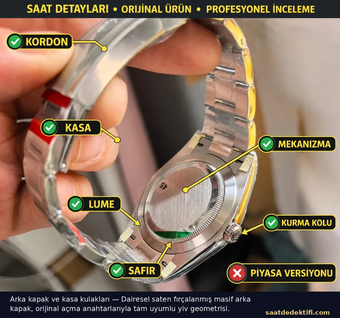 Rolex Oyster Perpetual 41 masif arka kapak ve kasa kulakları detayı