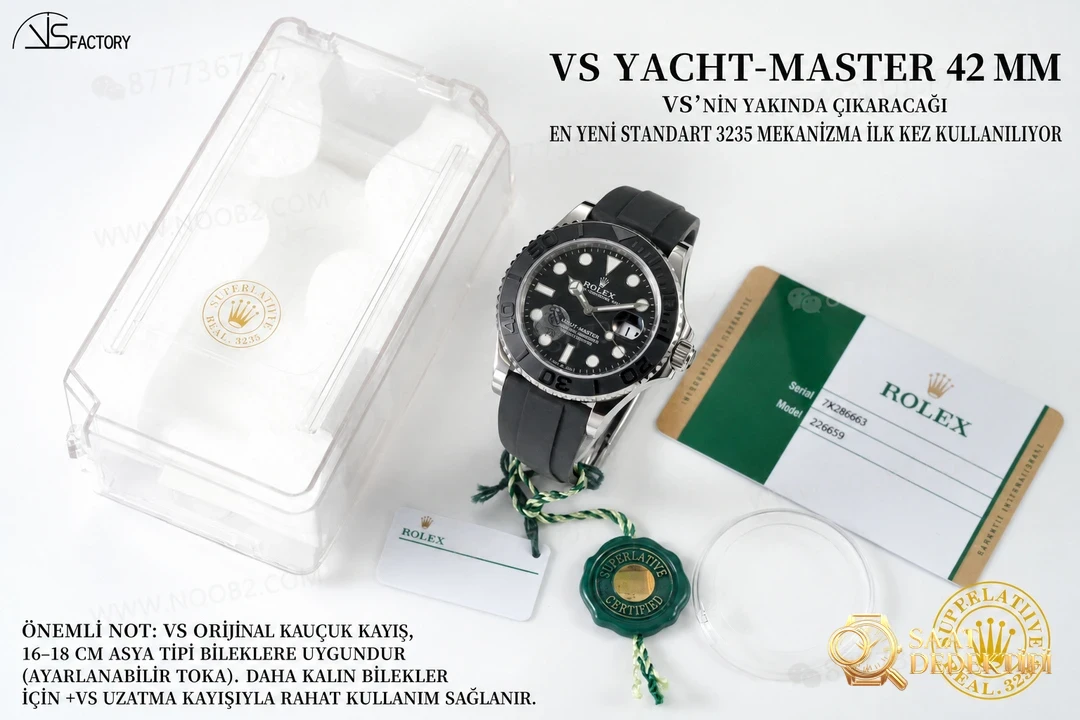 VS Factory Rolex Platin Yacht-Master 3235 Mekanizma 42 mm 226659 Yeni Saat İncelemesi - Kasa Profili ve Kurma Kolu İncelemesi