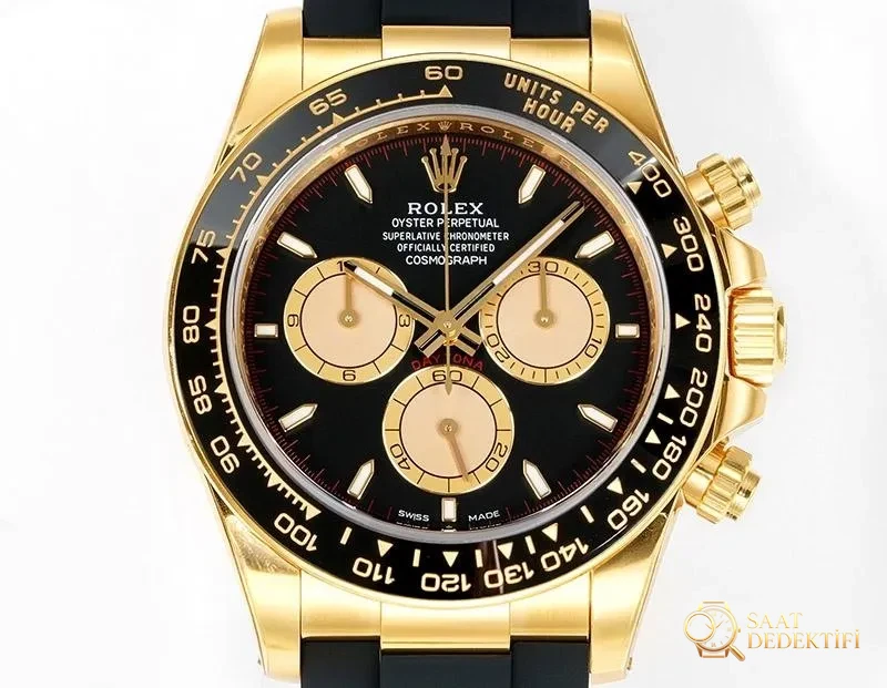 VS Factory Rolex Siyah-Altın Daytona 4131 Replika Saat - Kadran Detayı ve Bezel İşçiliği