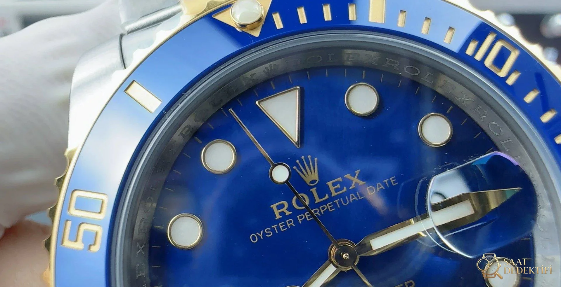VS Factory Rolex Submariner Bluesy 126613LB Königsblaues Sunray-Zifferblattdetail
