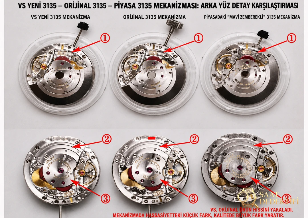VS Factory Rolex su hayaletinin yepyeni 3135 mekanizmasını derinlemesine inceliyoruz: okuduktan sonra saatleri daha iyi tanıyacaksınız - Arka Kapak ve Mekanizma Detayı