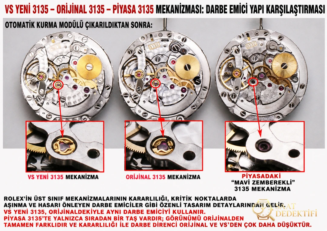VS Factory Rolex su hayaletinin yepyeni 3135 mekanizmasını derinlemesine inceliyoruz: okuduktan sonra saatleri daha iyi tanıyacaksınız - Mekanizma Zemberek ve Balans Detayı