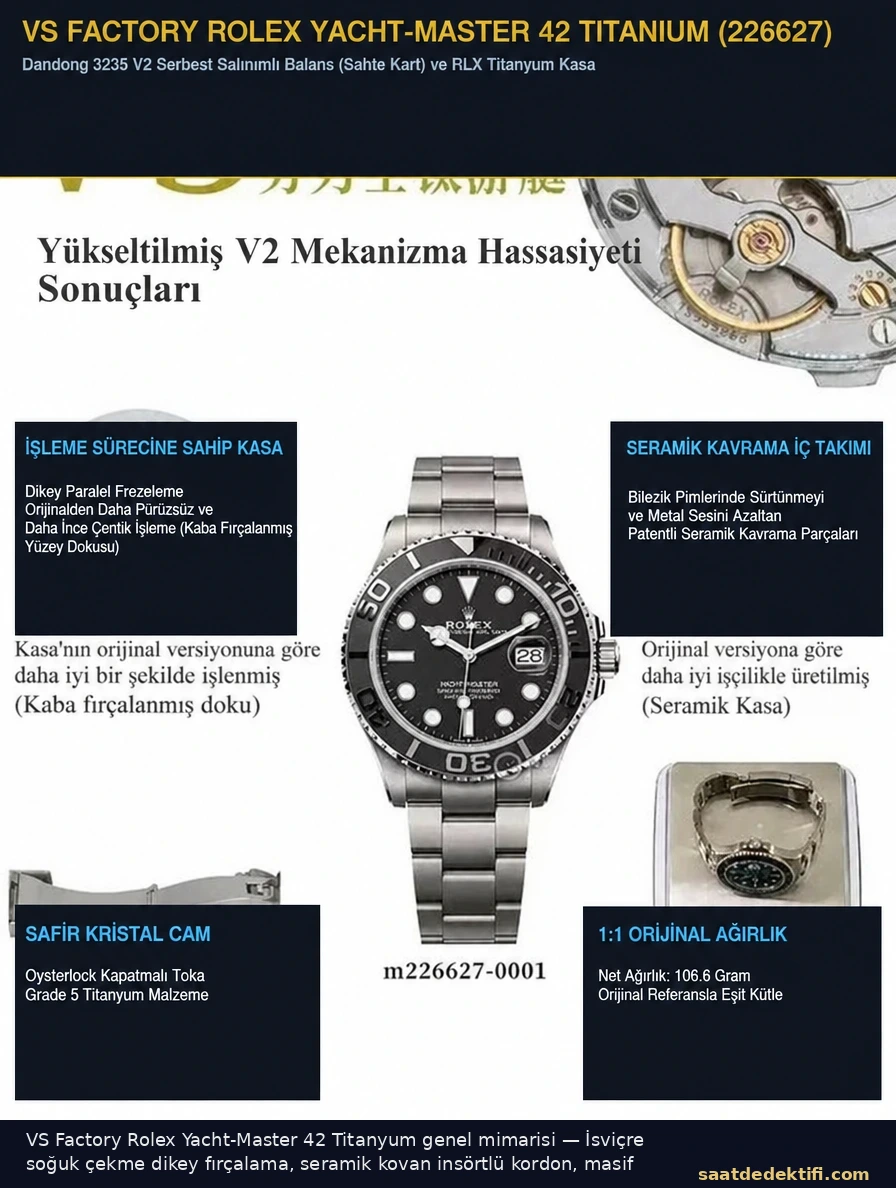 Allgemeines Erscheinungsbild und technische Spezifikationen der VS Factory Rolex Yacht-Master 42 Titan Super Clone