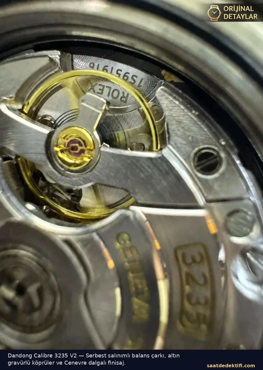 Dandong Kaliber 3235 V2, freischwingende Unruh und Brückenfinish