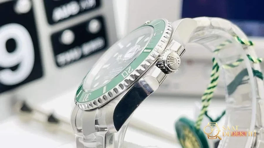 VS Factory Rolex yeni 3235 mekanizmalı 41 mm Yeşil Su Hayaleti incelemesi - Kasa Profili ve Kurma Kolu İncelemesi