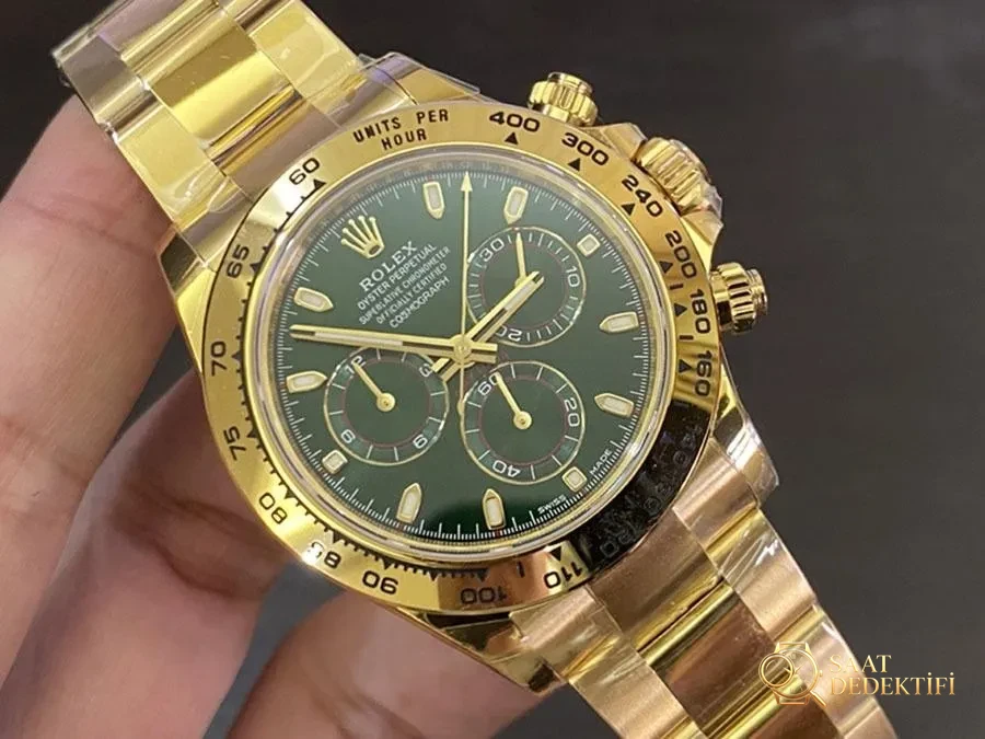 VS Factory Rolex Yeşil-Altın 4130 Replika Kol Saati - VS Daytona Saati - Kadran Detayı ve Bezel İşçiliği