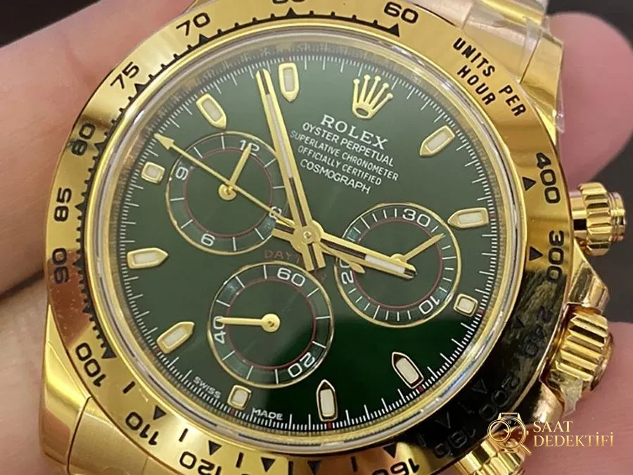 VS Factory Rolex Yeşil-Altın 4130 Replika Kol Saati - VS Daytona Saati - Kasa Profili ve Kurma Kolu İncelemesi